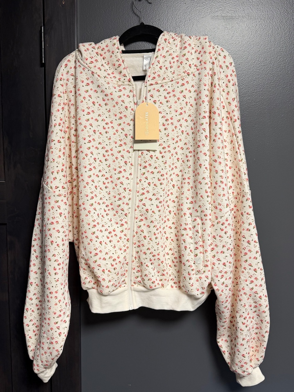 Blogilates Cream Pink Floral Zip Up Hoodie Jacket 1XL NWT